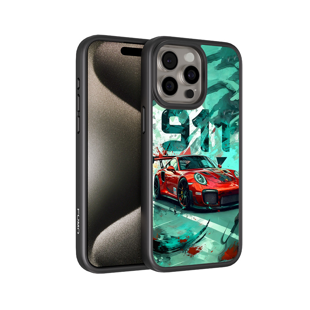 Red Porsche GT 911 3D Skin with Shockguard Armour Magsafe Case for Apple iPhone 15 Pro Max