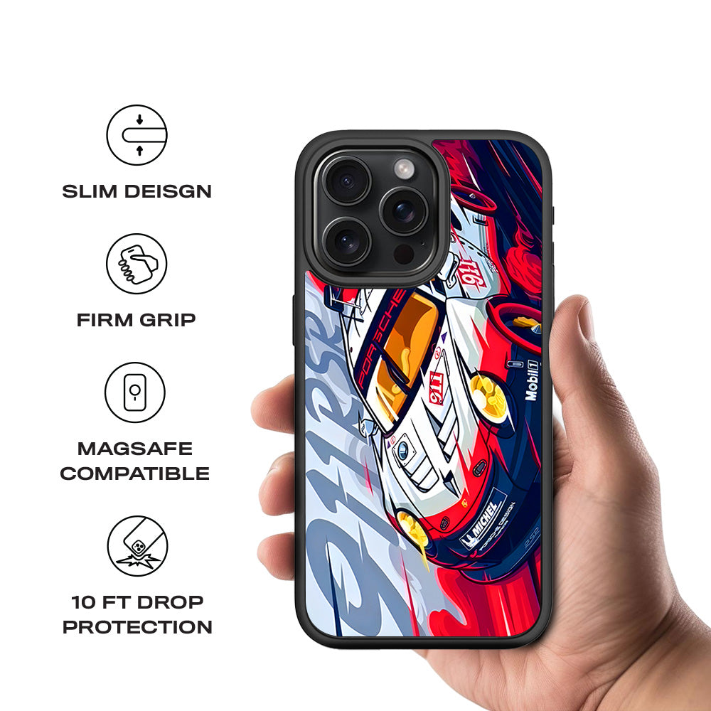 Porsche 911 RSR 3D Skin with Shockguard Armour Magsafe Case for Apple iPhone 15 Pro Max