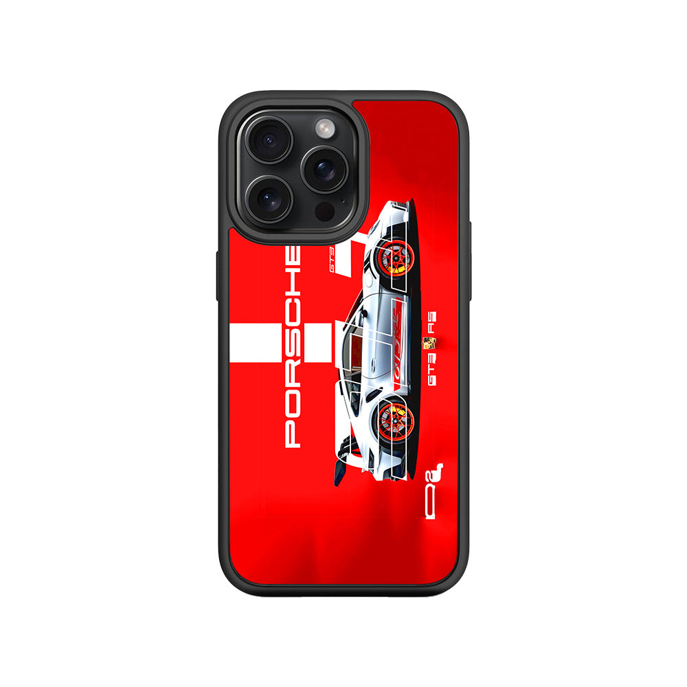 Porsche GT3 Silver Blaze 3D Skin with Shockguard Armour Magsafe Case for Apple iPhone 15 Pro Max