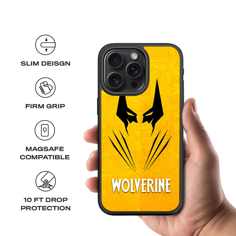 Wolverine with Yellow Background 3D Skin with Shockguard Armour Magsafe Case for Apple iPhone 15 Pro