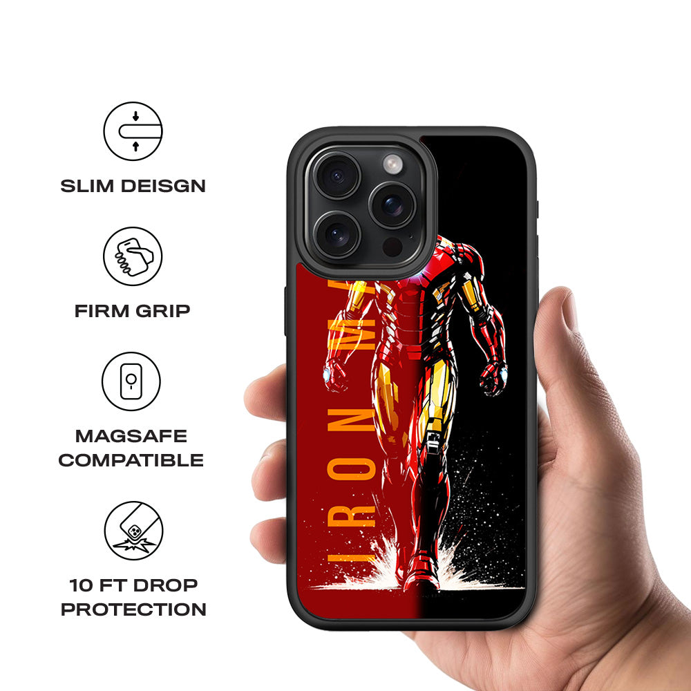 Iron Man Retro Beat Comics 3D Skin with Shockguard Armour Magsafe Case for Apple iPhone 15 Pro