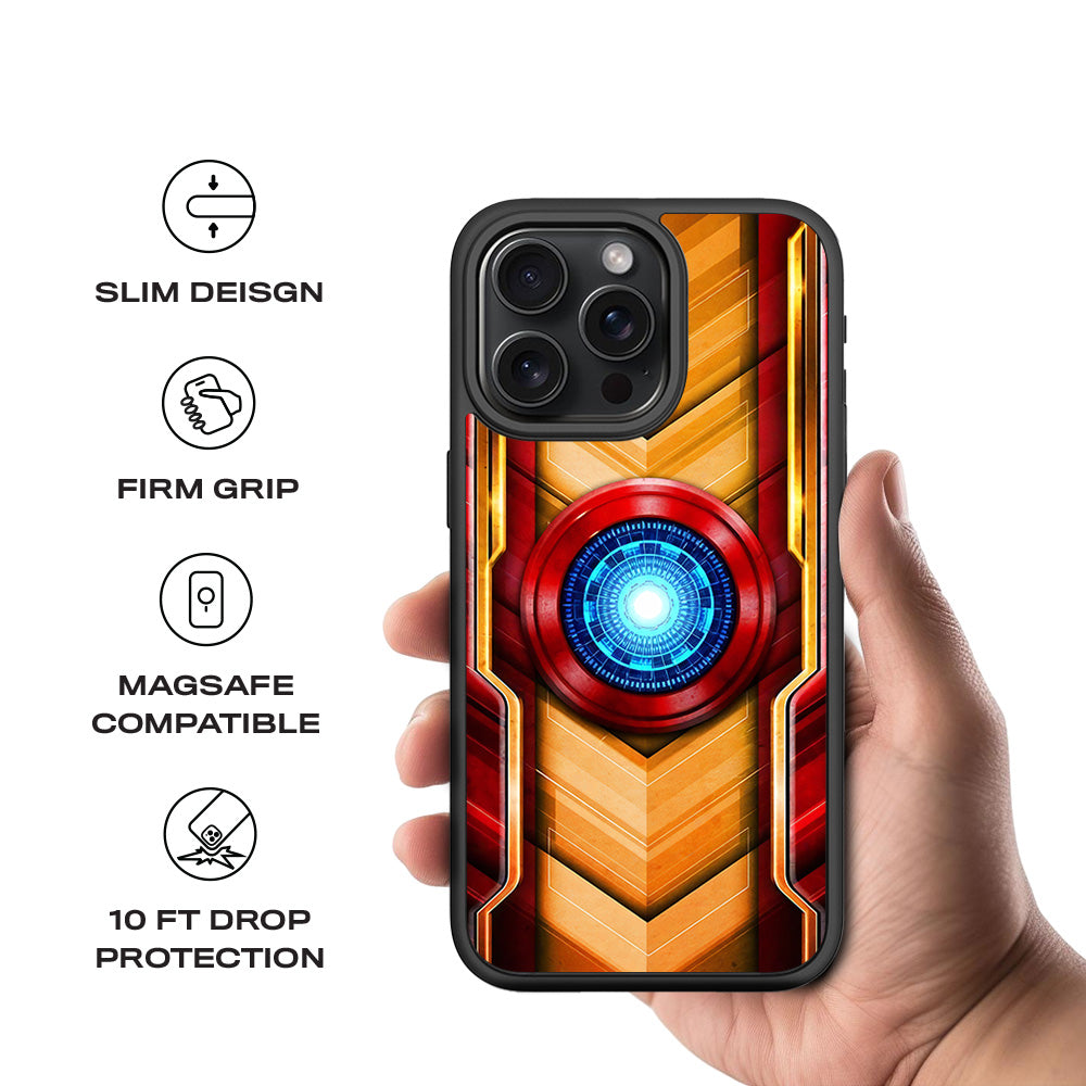 Iron Man Armor 3D Skin with Shockguard Armour Magsafe Case for Apple iPhone 15 Pro