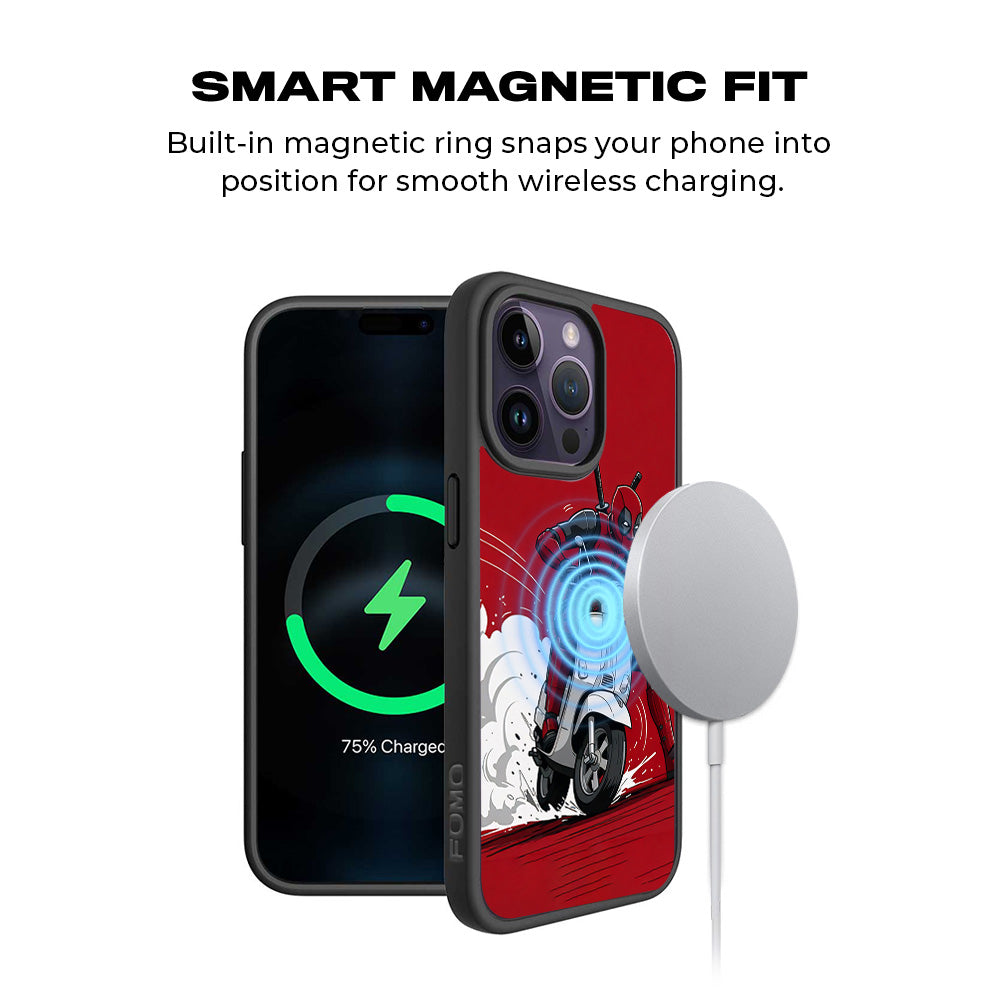 Deadpool Ride 3D Skin with Shockguard Armour Magsafe Case for Apple iPhone 15 Pro
