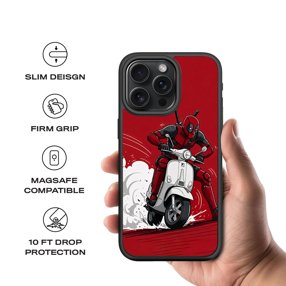 Deadpool Ride 3D Skin with Shockguard Armour Magsafe Case for Apple iPhone 15 Pro