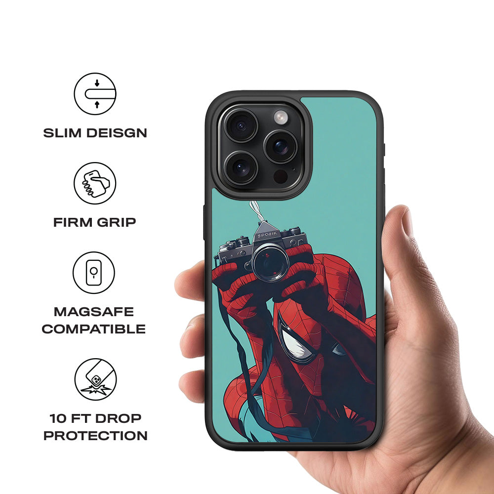 Spider-Man: Picture Perfect Shot 3D Skin with Shockguard Armour Magsafe Case for Apple iPhone 15 Pro