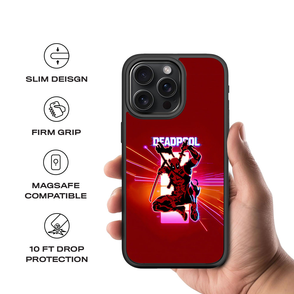 Deadpool Neon Outlaw 3D Skin with Shockguard Armour Magsafe Case for Apple iPhone 15 Pro Max
