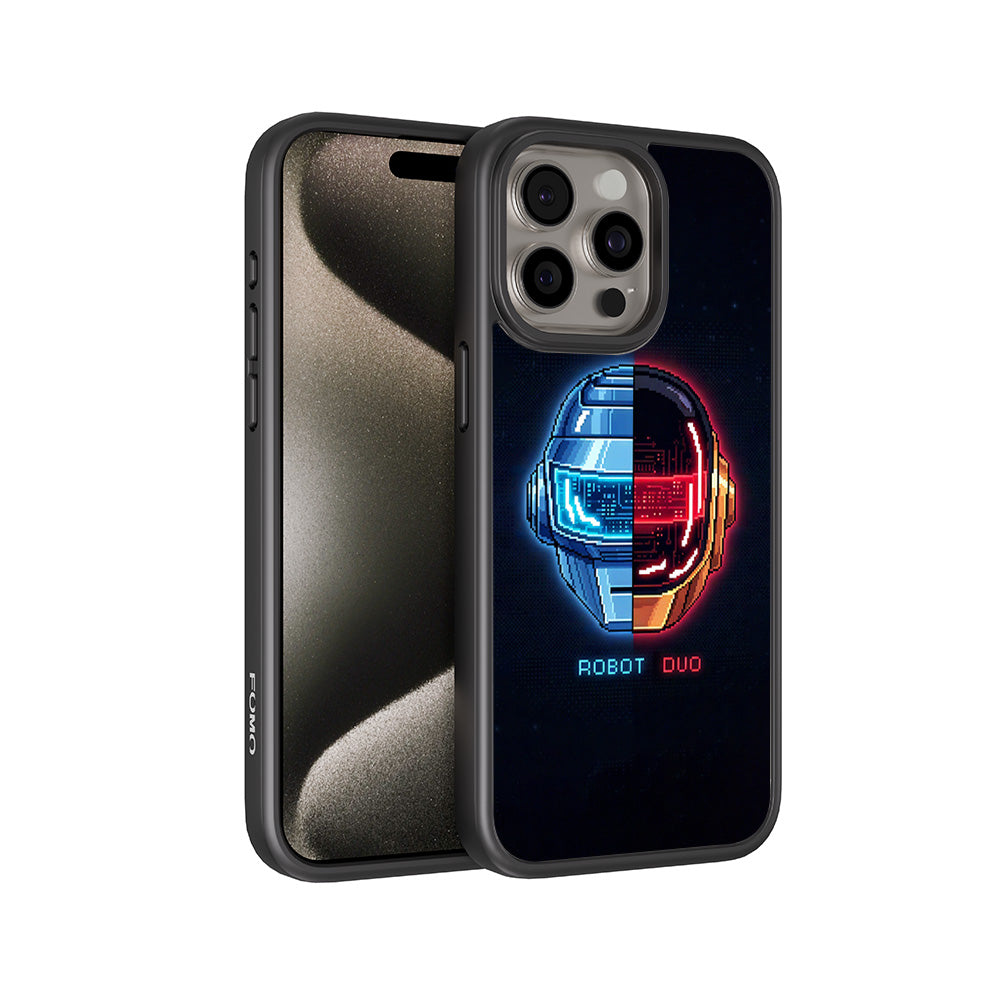 Robot Duo 3D Skin with Shockguard Armour Magsafe Case for Apple iPhone 15 Pro