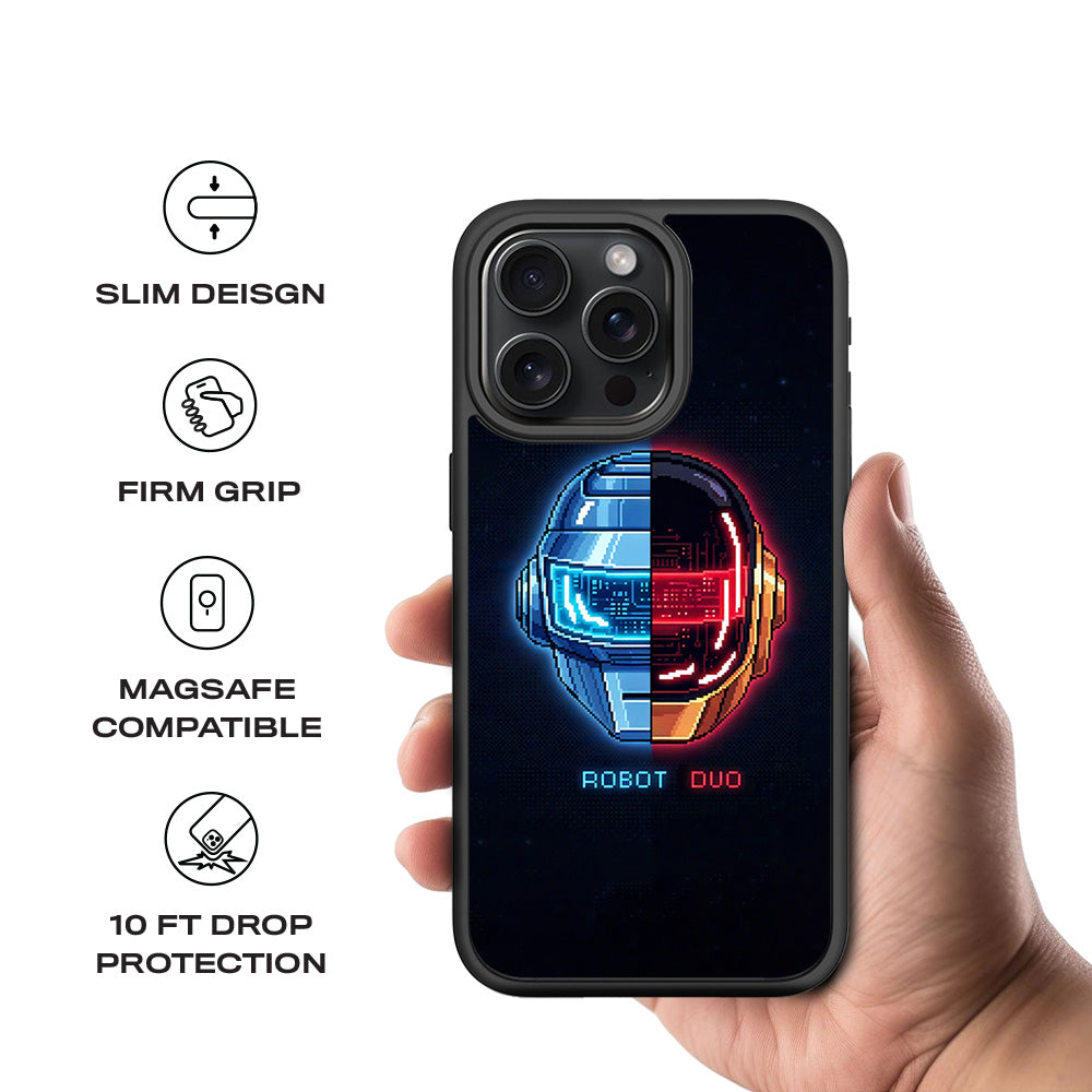 Robot Duo 3D Skin with Shockguard Armour Magsafe Case for Apple iPhone 15 Pro