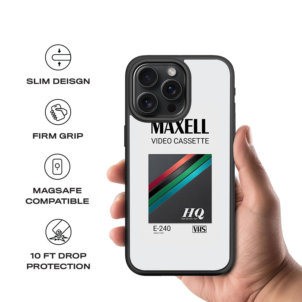 Maxell Video Cassette 3D Skin with Shockguard Armour Magsafe Case for Apple iPhone 15 Pro