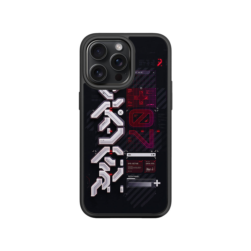 Tech Panel System Update 3D Skin with Shockguard Armour Magsafe Case for Apple iPhone 15 Pro