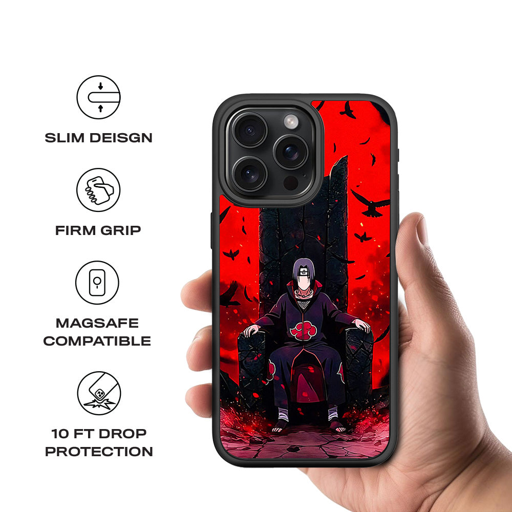 Itachi Uchiha Sitting on Throne 3D Skin with Shockguard Armour Magsafe Case for Apple iPhone 15 Pro