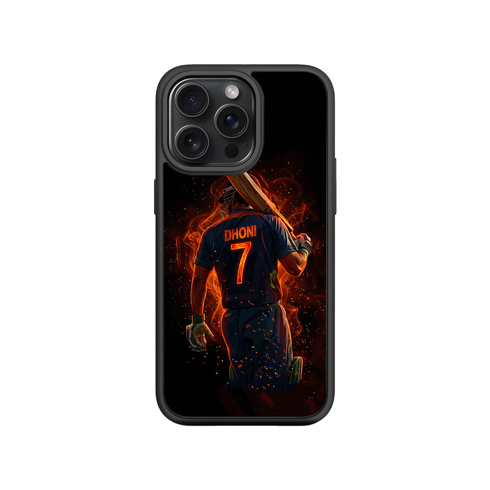 MS Dhoni Inferno Seven Cricket Sports 3D Skin with Shockguard Armour Magsafe Case for Apple iPhone 15 Pro