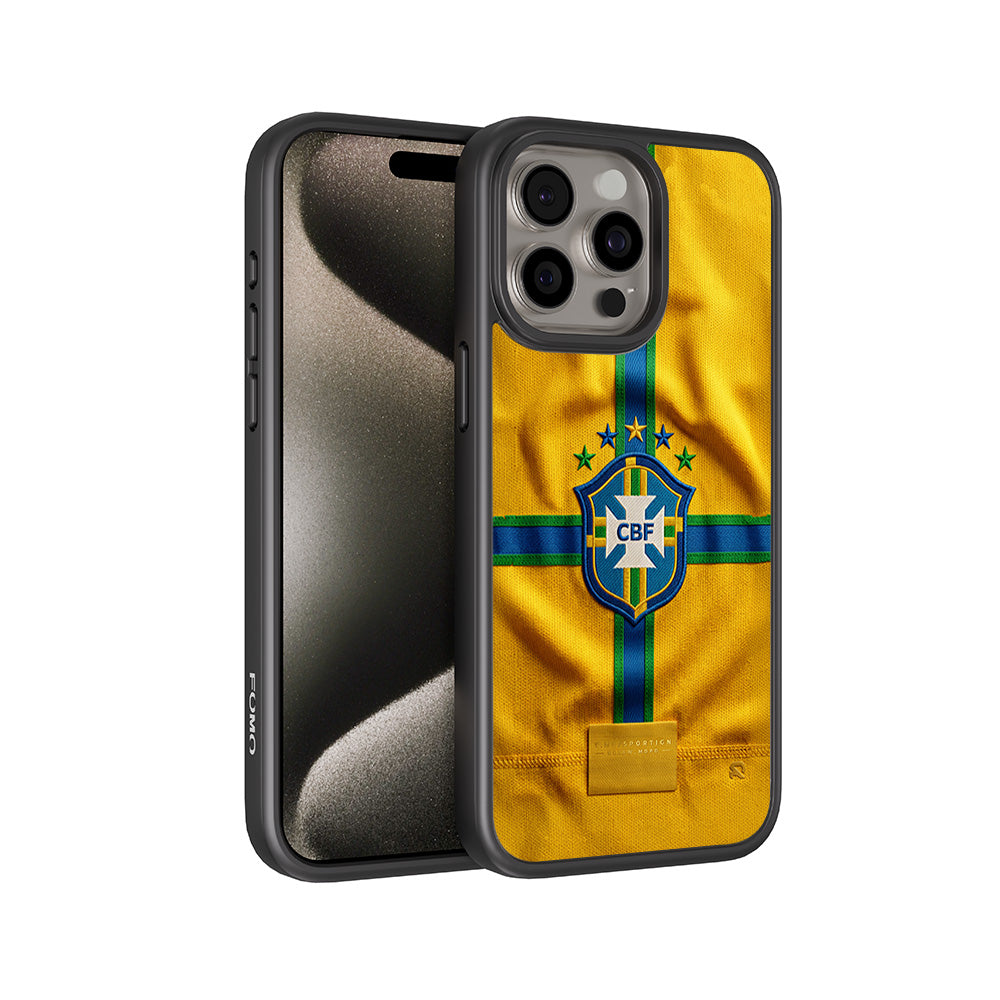 Brazil Football Crest Sports 3D Skin with Shockguard Armour Magsafe Case for Apple iPhone 15 Pro