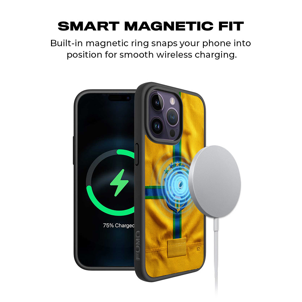 Brazil Football Crest Sports 3D Skin with Shockguard Armour Magsafe Case for Apple iPhone 15 Pro