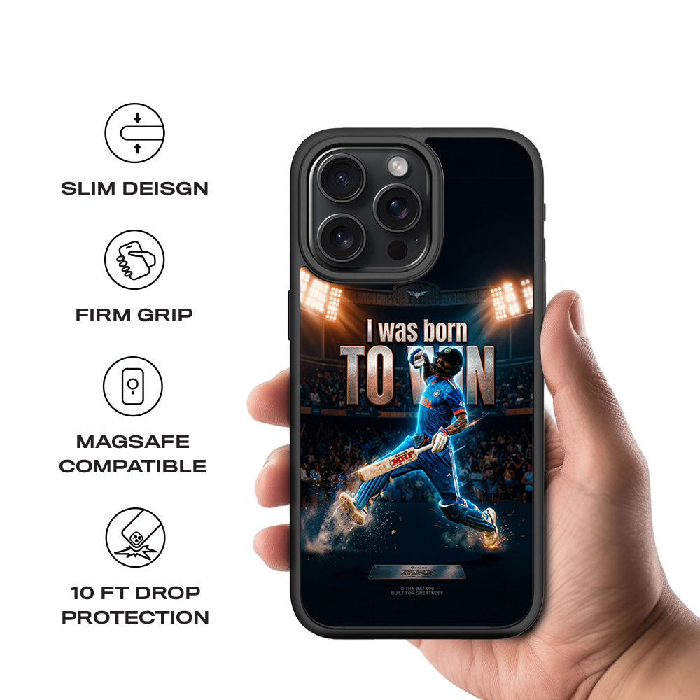 Virat Kohli Born To Win Cricket Sports 3D Skin with Shockguard Armour Magsafe Case for Apple iPhone 15 Pro Max