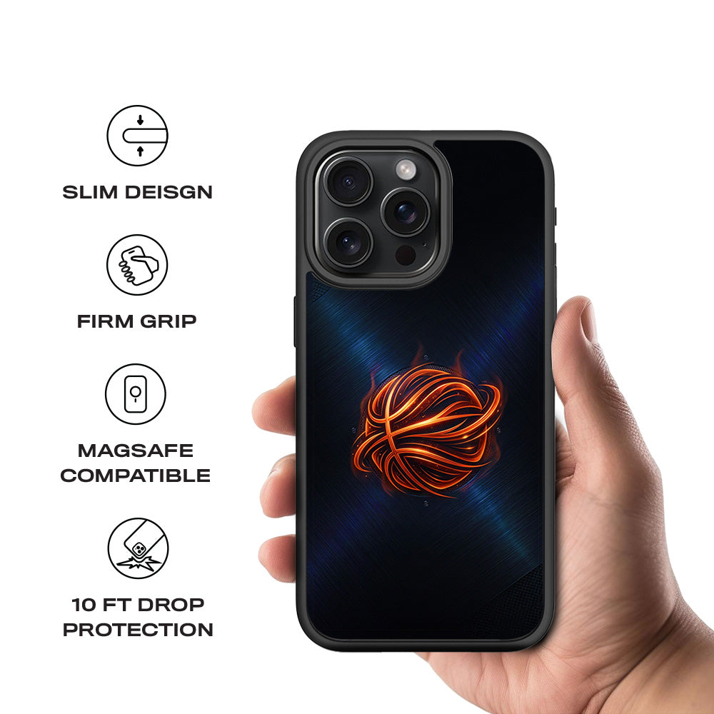 Basketball Inferno Sports 3D Skin with Shockguard Armour Magsafe Case for Apple iPhone 15 Pro Max