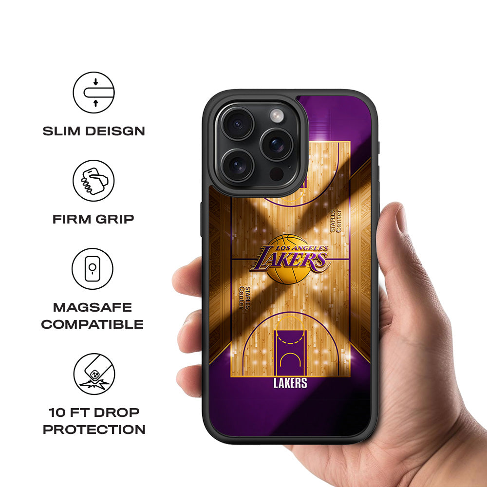 Lakers Championship Court Sports 3D Skin with Shockguard Armour Magsafe Case for Apple iPhone 15 Pro
