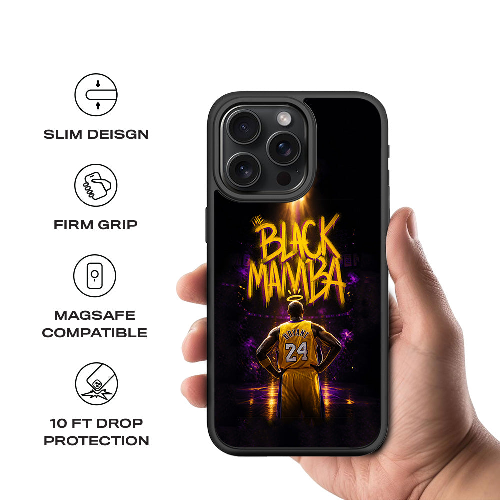Black Mamba 24 Basketball Sports 3D Skin with Shockguard Armour Magsafe Case for Apple iPhone 15 Pro