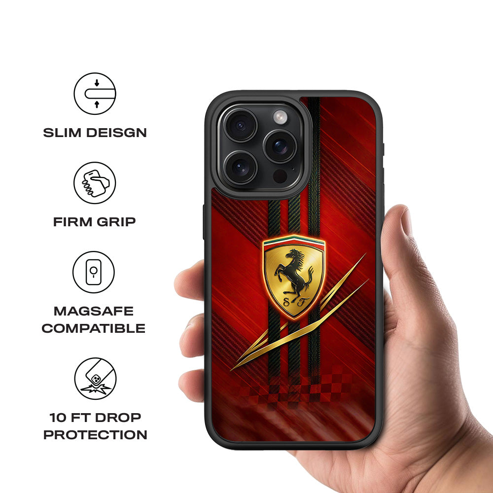 Ferrari 3D Skin with Shockguard Armour Magsafe Case for Apple iPhone 15 Pro