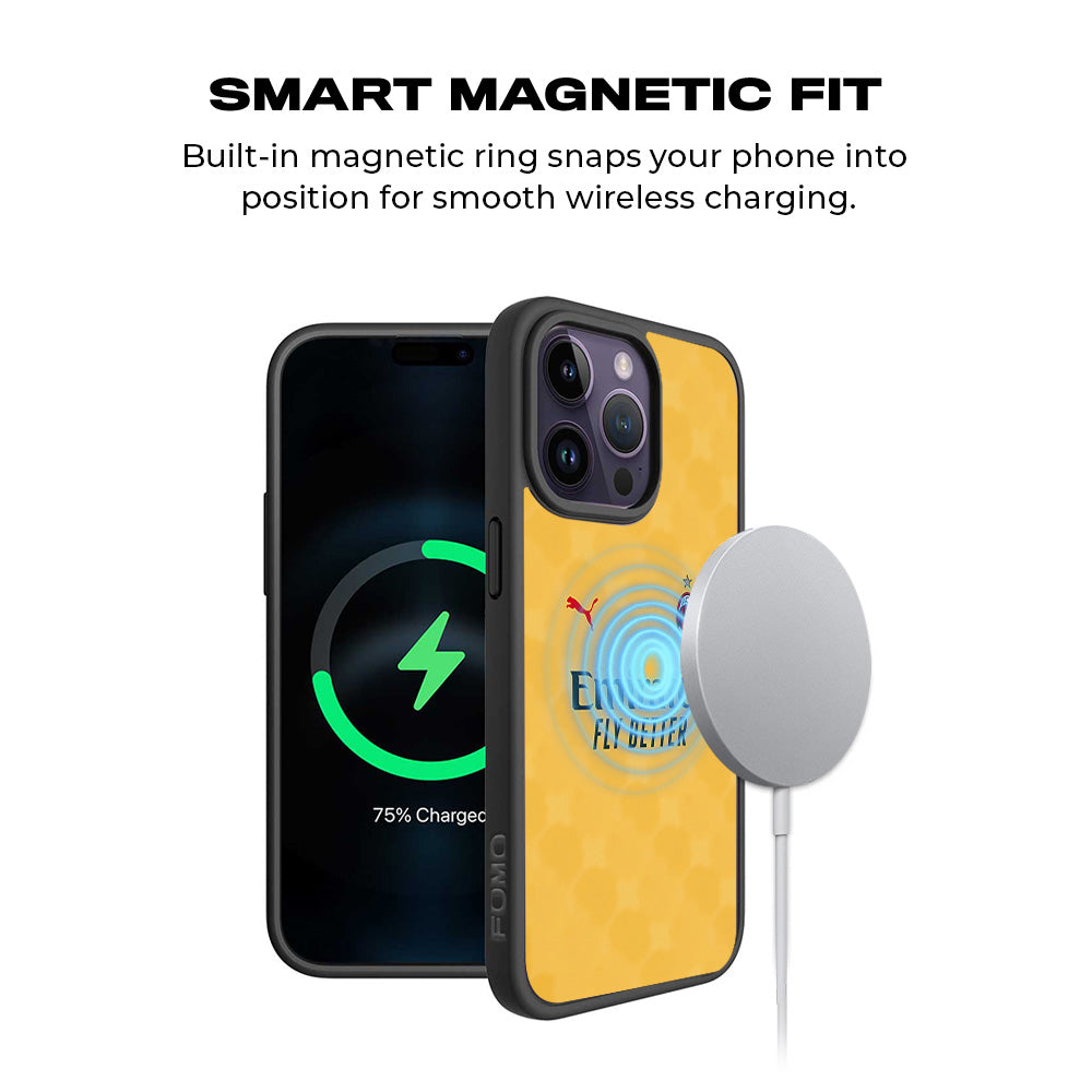 Emirates Yellow 3D Skin with Shockguard Armour Magsafe Case for Apple iPhone 15 Pro Max