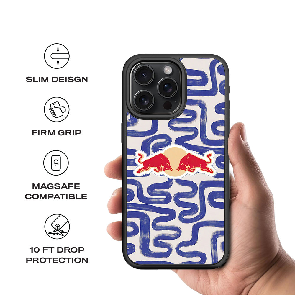 Red Bull Design 3D Skin with Shockguard Armour Magsafe Case for Apple iPhone 15 Pro