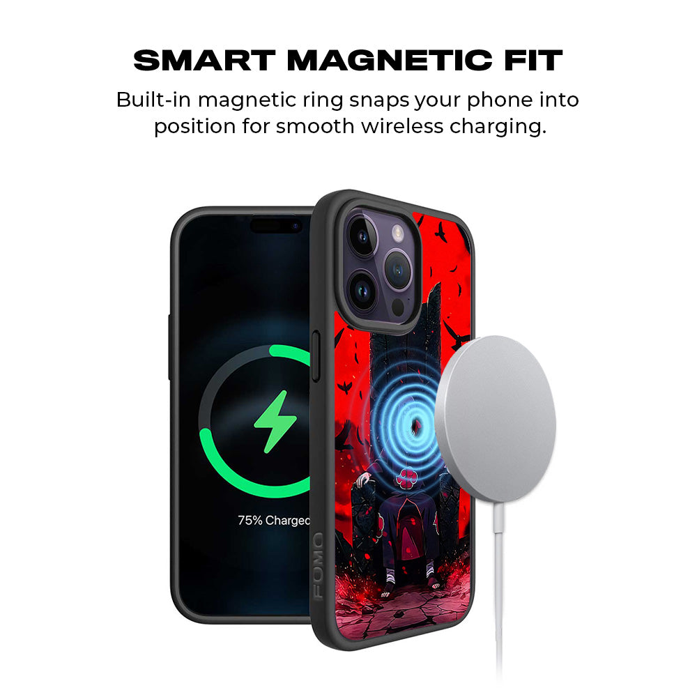 Itachi Uchiha Sitting on Throne 3D Skin with Shockguard Armour Magsafe Case for Apple iPhone 15 Pro Max