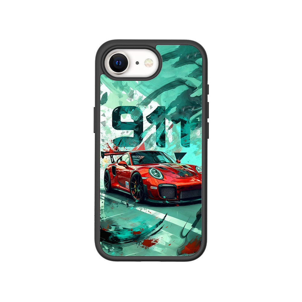 Red Porsche GT 911 3D Skin with Shockguard Armour Magsafe Case for Apple iPhone 16E