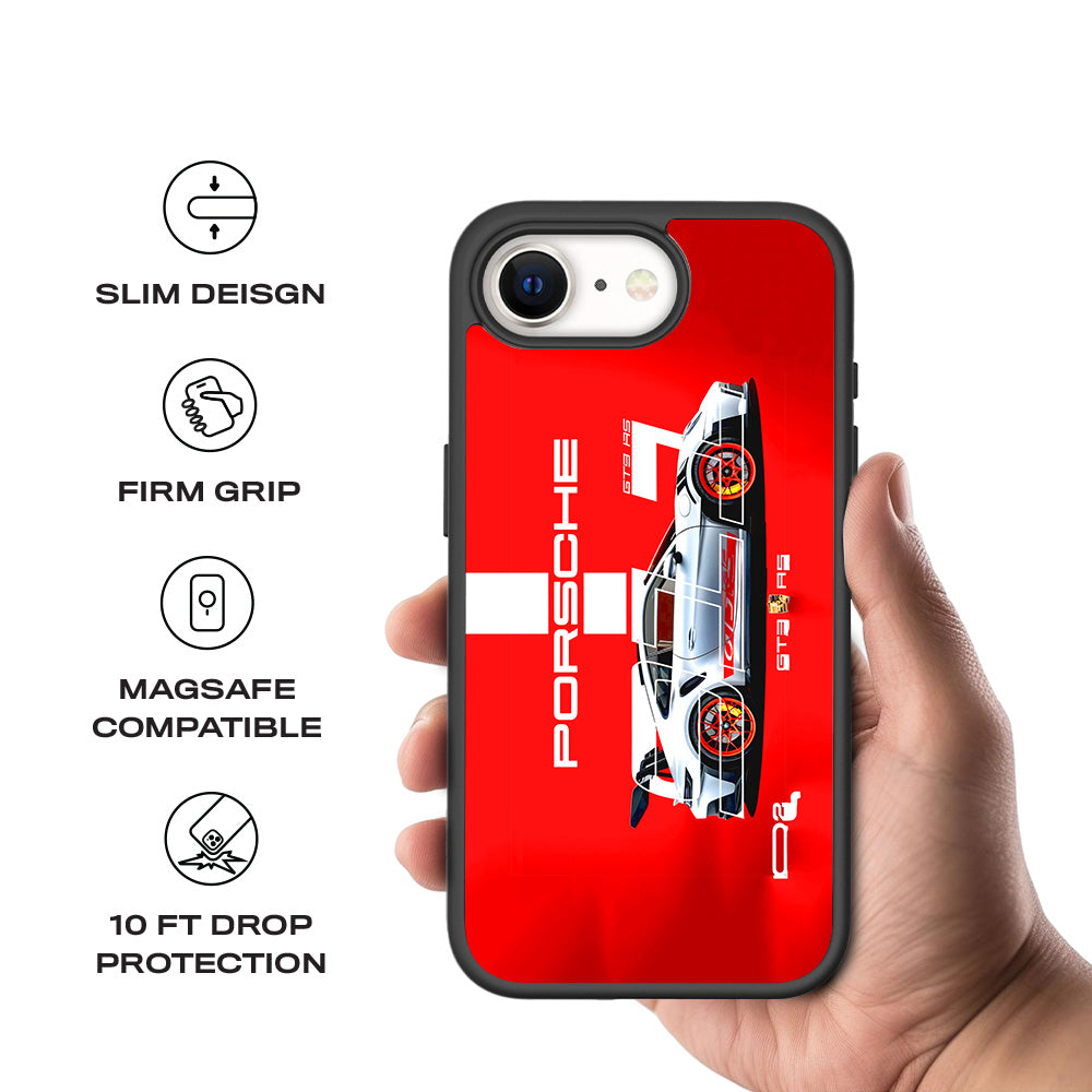 Porsche GT3 Silver Blaze 3D Skin with Shockguard Armour Magsafe Case for Apple iPhone 16E