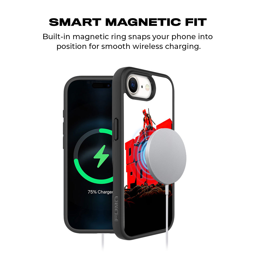 Deadpool on Top of Mayhem Comics 3D Skin with Shockguard Armour Magsafe Case for Apple iPhone 16E
