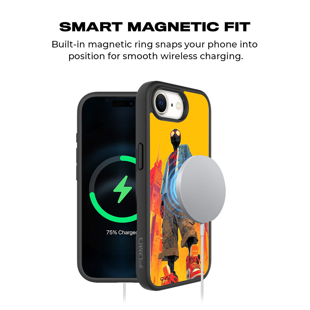 Into the Spider-Verse: Neon Skyline Hero Comics 3D Skin with Shockguard Armour Magsafe Case for Apple iPhone 16E