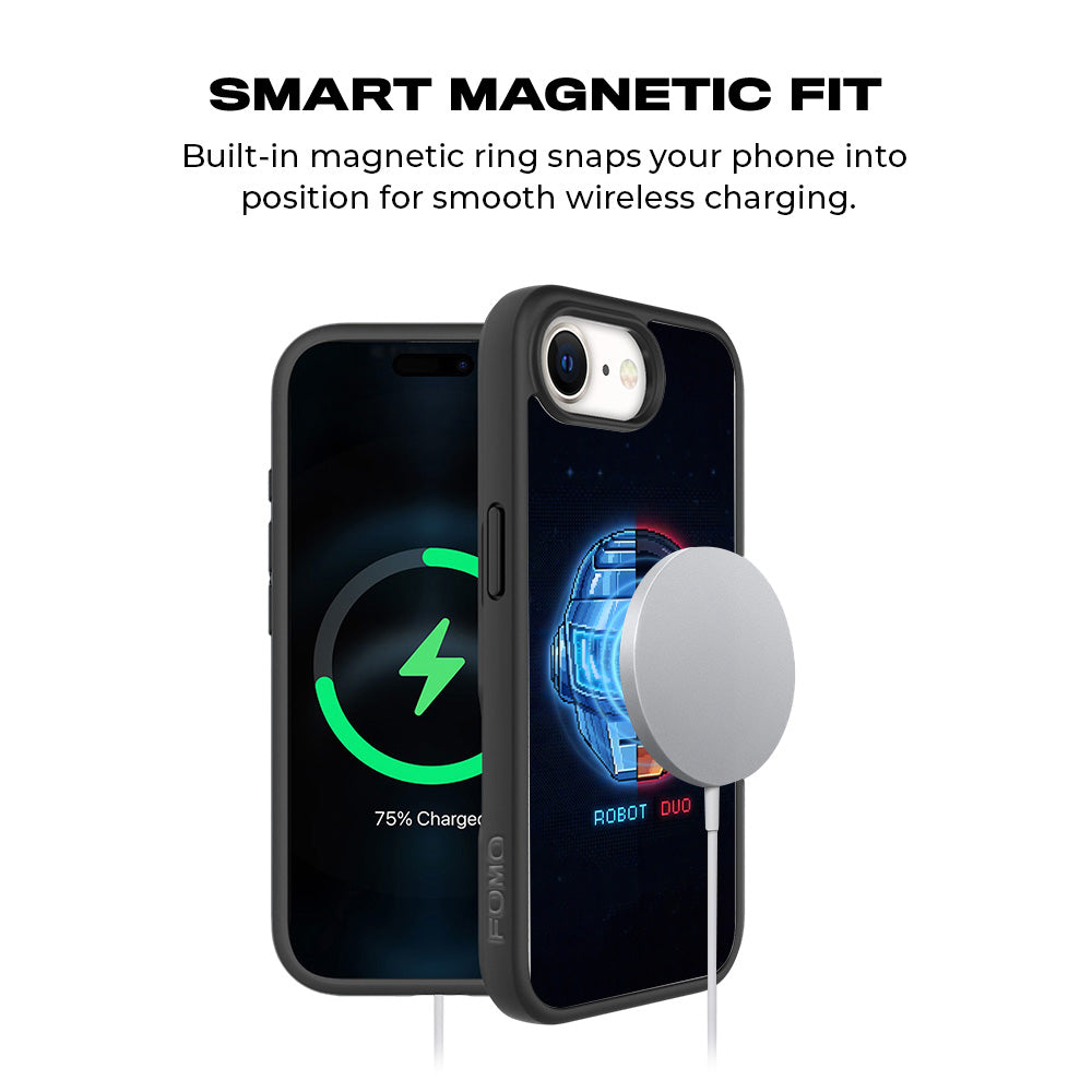Robot Duo 3D Skin with Shockguard Armour Magsafe Case for Apple iPhone 16E