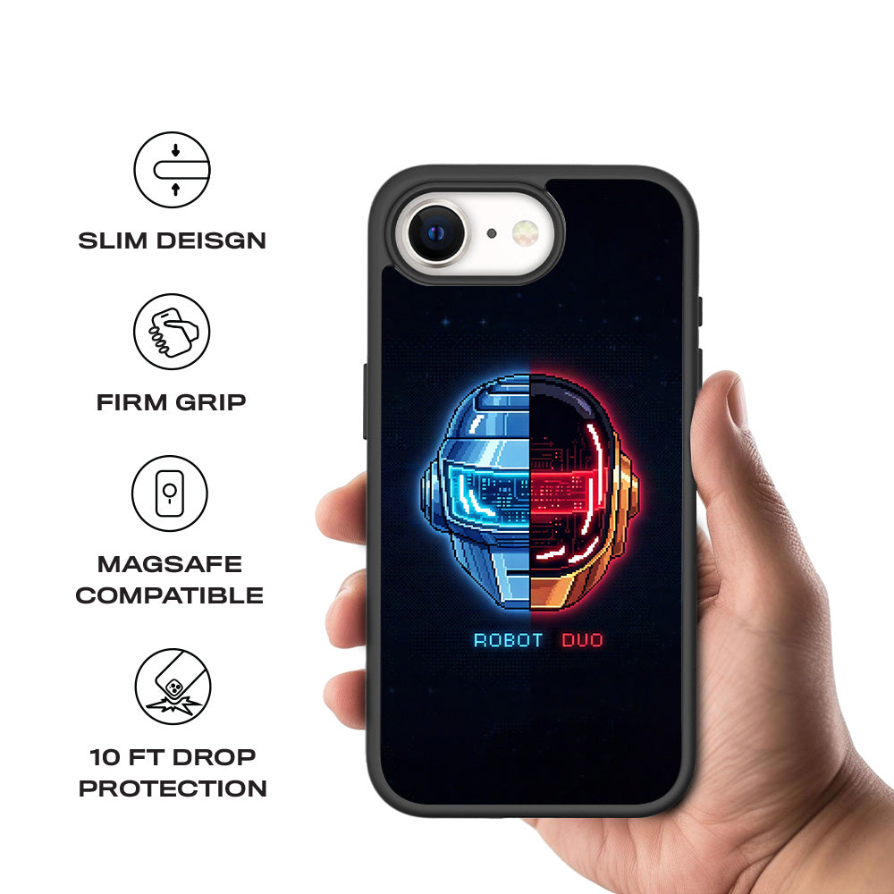Robot Duo 3D Skin with Shockguard Armour Magsafe Case for Apple iPhone 16E