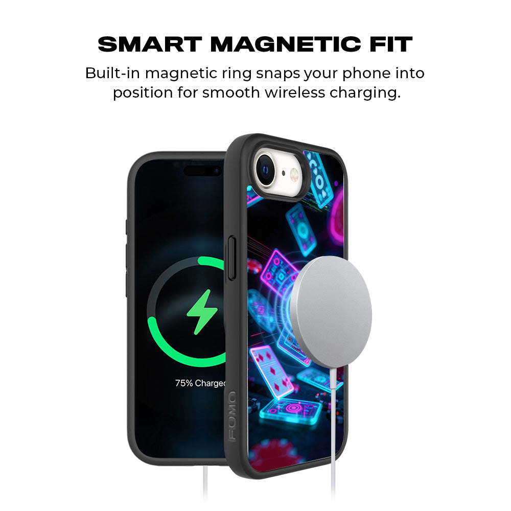 Futuristic Playing Cards 3D Skin with Shockguard Armour Magsafe Case for Apple iPhone 16E