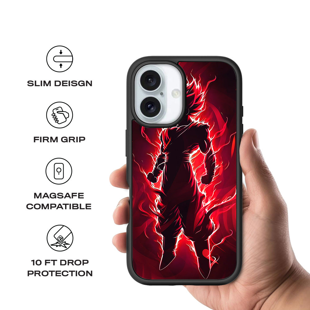 Goku in Fiery Red 3D Skin with Shockguard Armour Magsafe Case for Apple iPhone 16