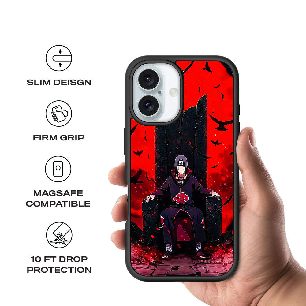 Itachi Uchiha Sitting on Throne 3D Skin with Shockguard Armour Magsafe Case for Apple iPhone 16 Plus