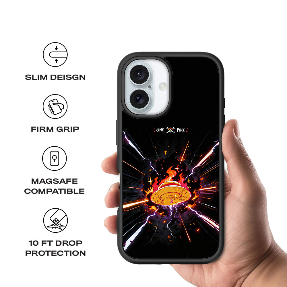 One Piece Fire Hat 3D Skin with Shockguard Armour Magsafe Case for Apple iPhone 16