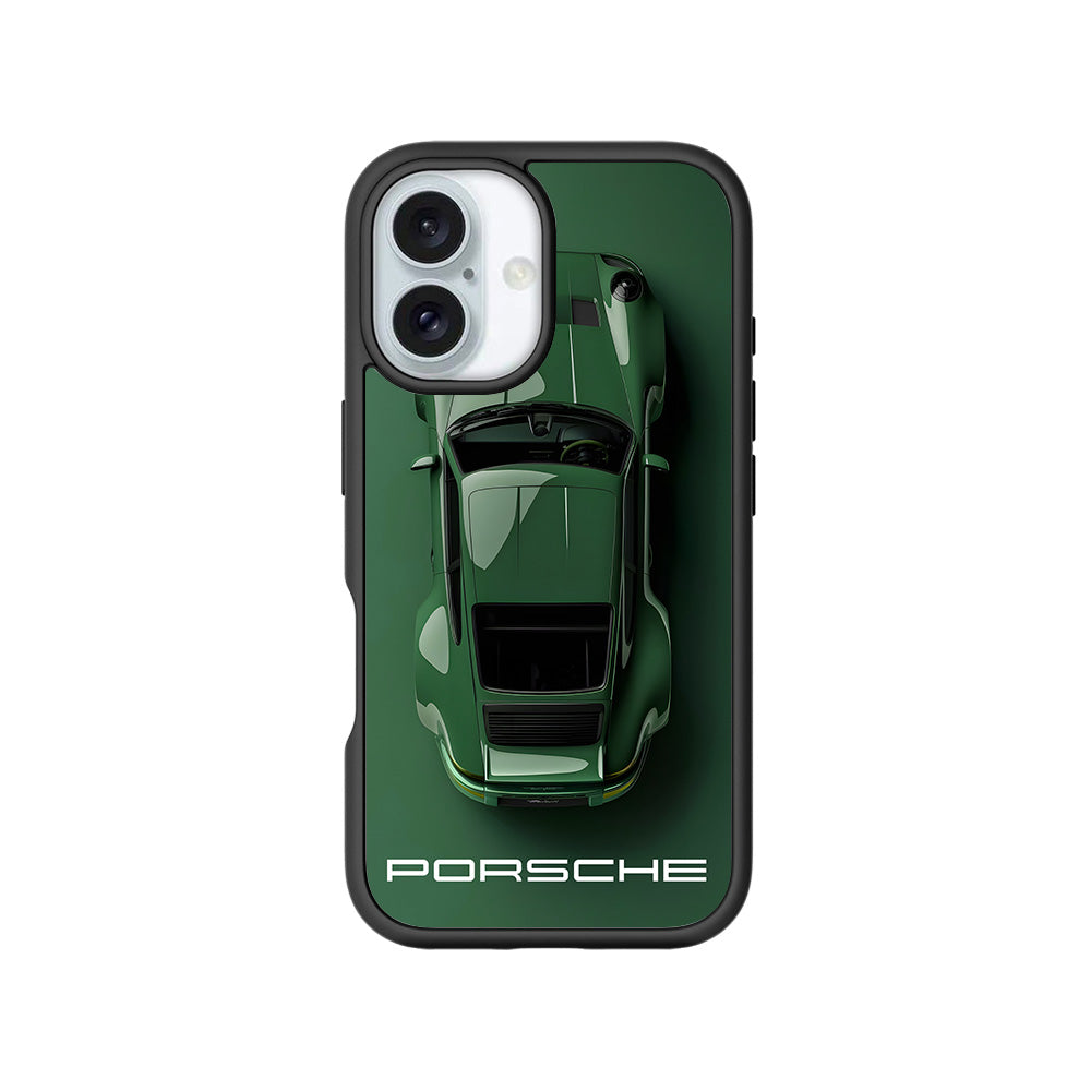 Dark Green Porsche 3D Skin with Shockguard Armour Magsafe Case for Apple iPhone 16 Plus