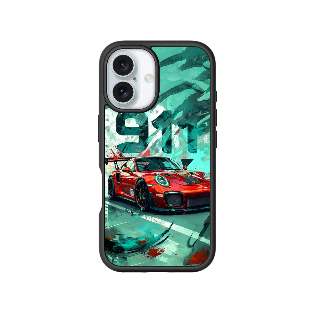 Red Porsche GT 911 3D Skin with Shockguard Armour Magsafe Case for Apple iPhone 16 Plus