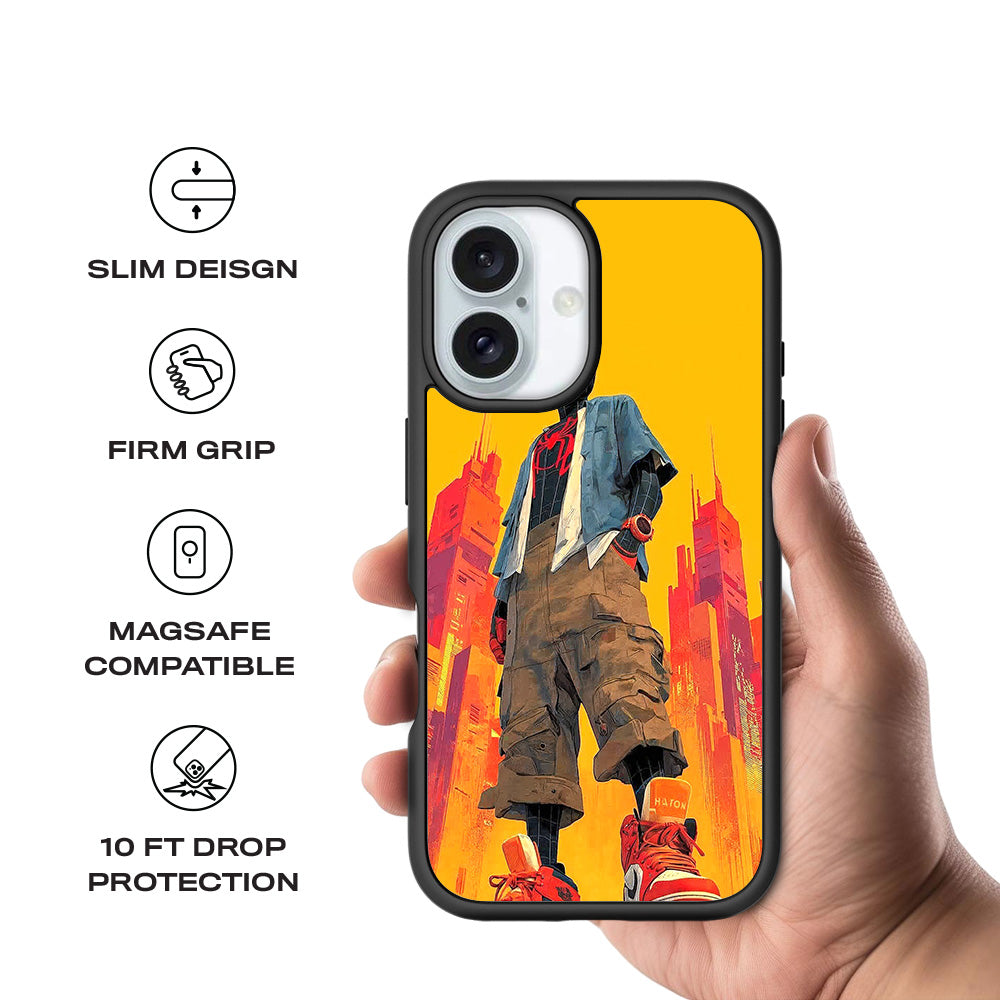 Into the Spider-Verse: Neon Skyline Hero Comics 3D Skin with Shockguard Armour Magsafe Case for Apple iPhone 16