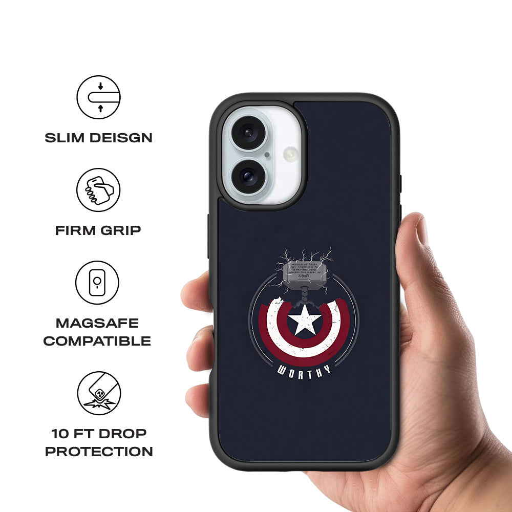 Captain America's Worthy Shield 3D Skin with Shockguard Armour Magsafe Case for Apple iPhone 16 Plus