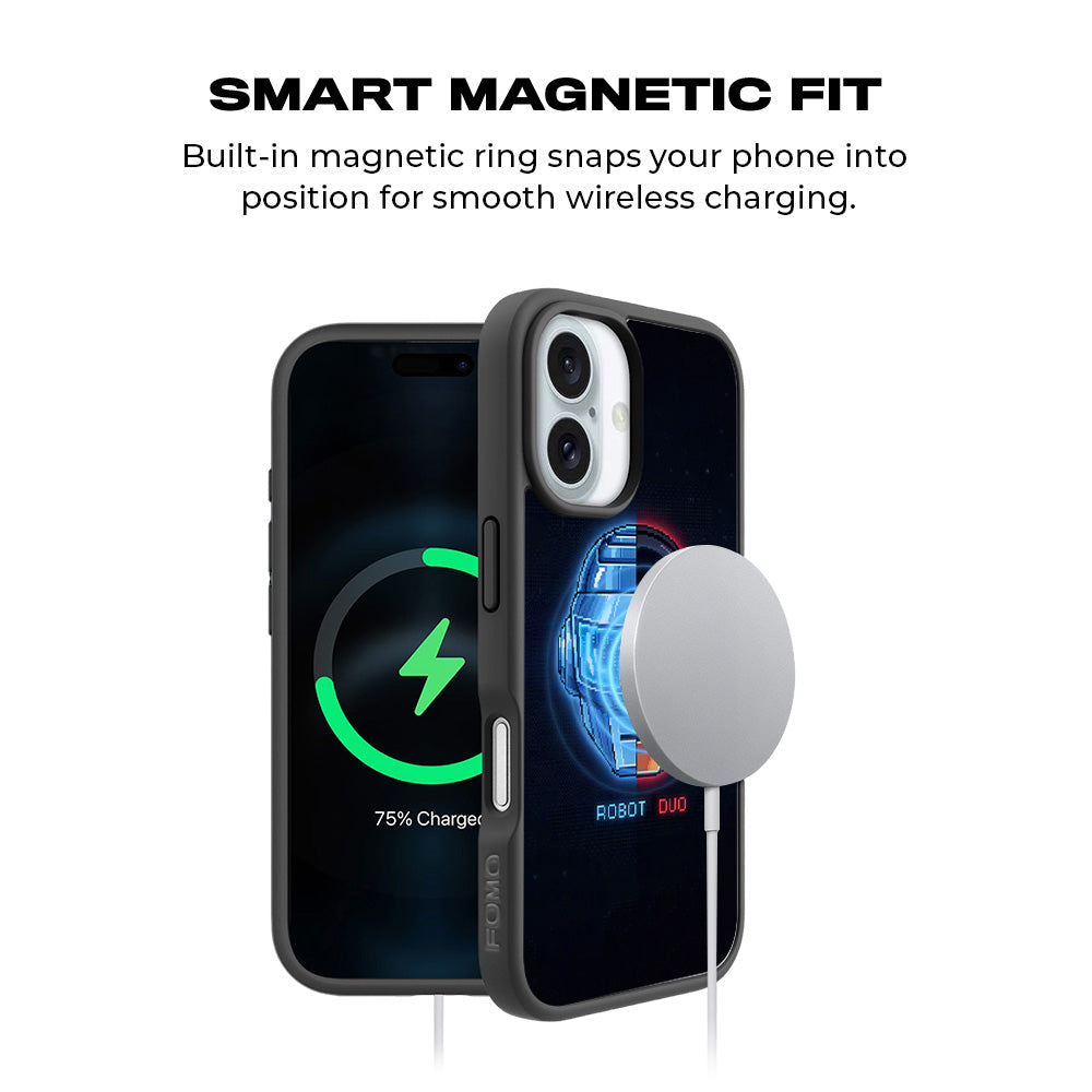 Robot Duo 3D Skin with Shockguard Armour Magsafe Case for Apple iPhone 16