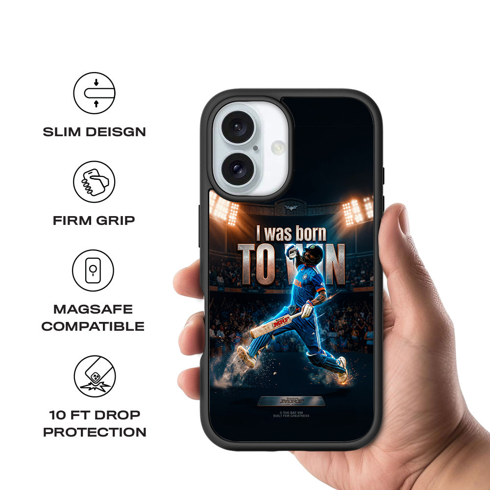Virat Kohli Born To Win Cricket Sports 3D Skin with Shockguard Armour Magsafe Case for Apple iPhone 16 Plus