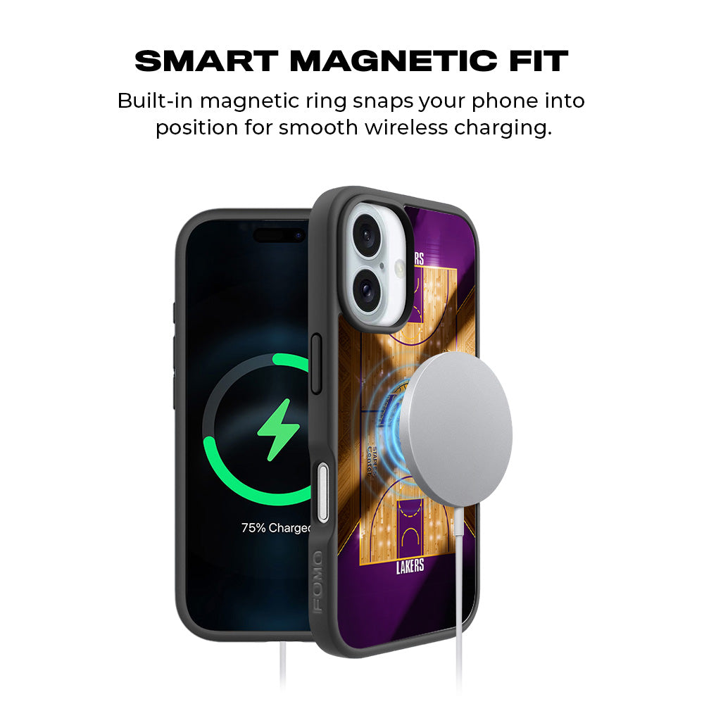 Lakers Championship Court Sports 3D Skin with Shockguard Armour Magsafe Case for Apple iPhone 16 Plus