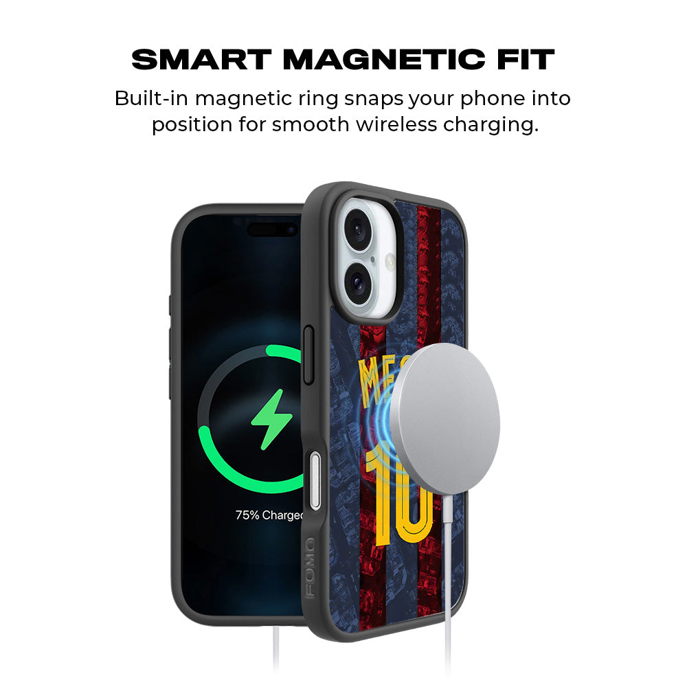 Messi Barcelona Jersey 3D Skin with Shockguard Armour Magsafe Case for Apple iPhone 16