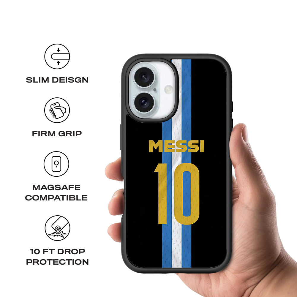 Messi Argentina Jersey 3D Skin with Shockguard Armour Magsafe Case for Apple iPhone 16 Plus