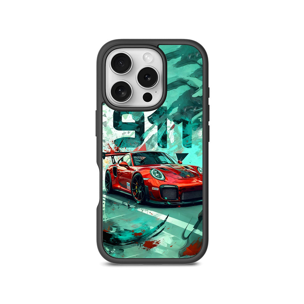 Red Porsche GT 911 3D Skin with Shockguard Armour Magsafe Case for Apple iPhone 16 Pro Max
