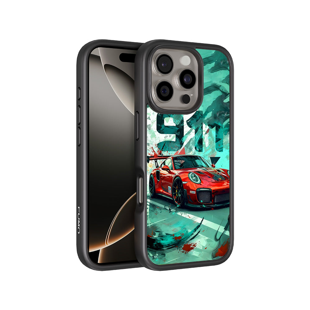 Red Porsche GT 911 3D Skin with Shockguard Armour Magsafe Case for Apple iPhone 16 Pro Max