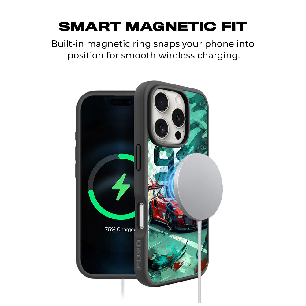 Red Porsche GT 911 3D Skin with Shockguard Armour Magsafe Case for Apple iPhone 16 Pro Max