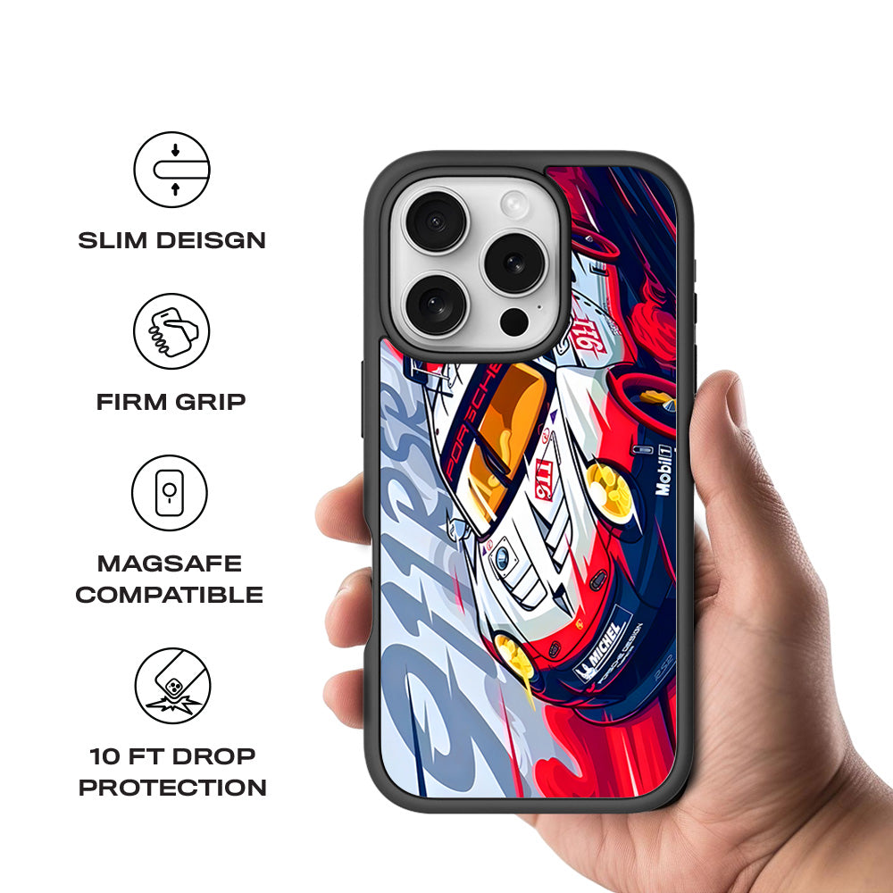 Porsche 911 RSR 3D Skin with Shockguard Armour Magsafe Case for Apple iPhone 16 Pro Max