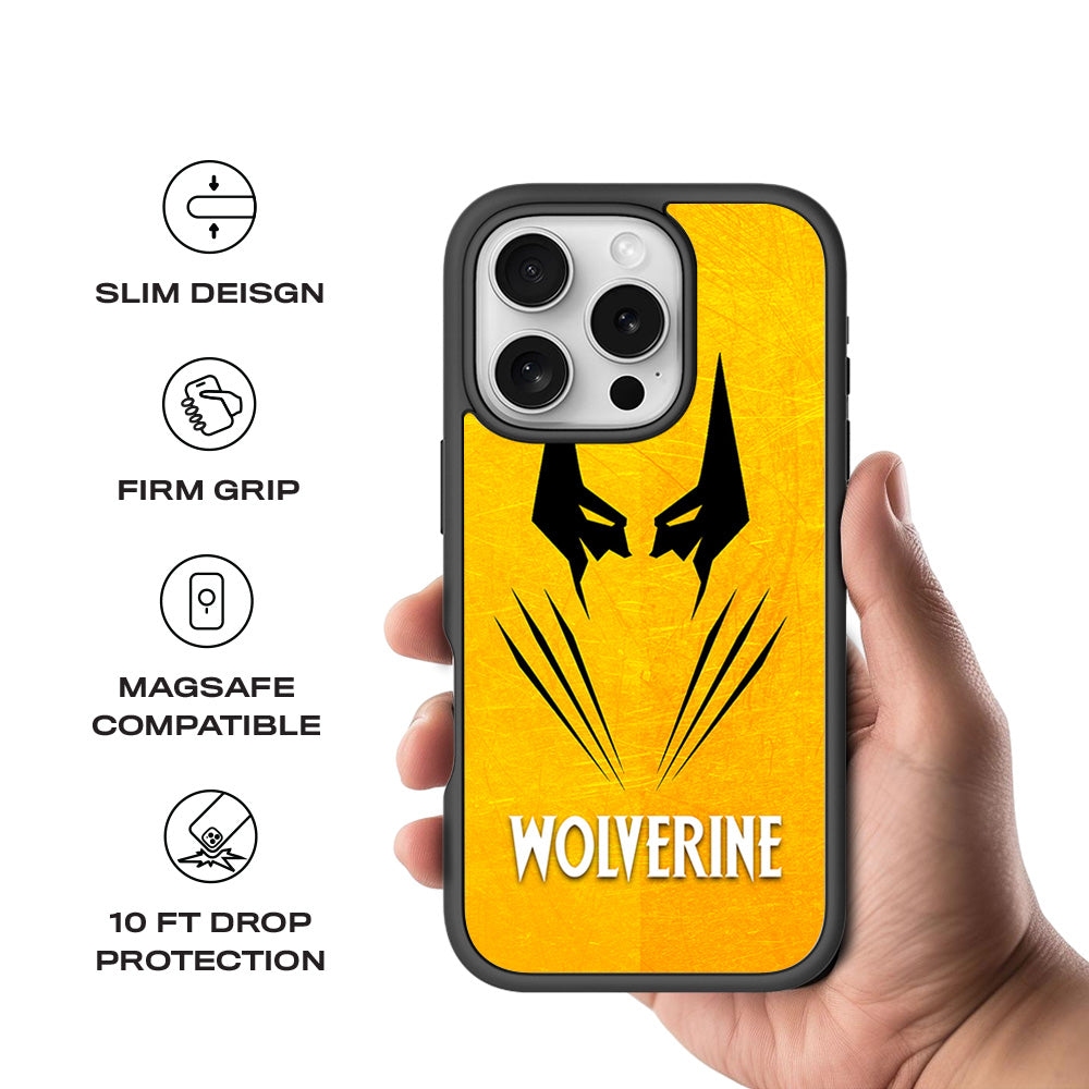 Wolverine with Yellow Background 3D Skin with Shockguard Armour Magsafe Case for Apple iPhone 16 Pro Max
